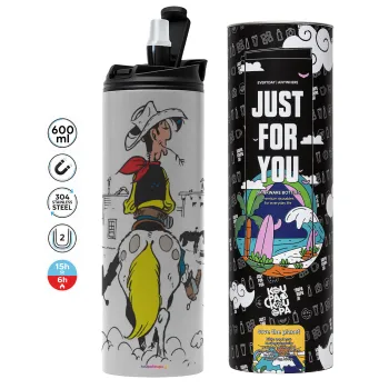 Λούκυ Λουκ comic, Tumbler ποτήρι θερμό ΓΚΡΙ από ανοξείδωτο ατσάλι 600ml