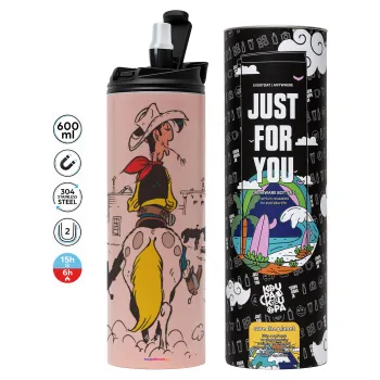 Λούκυ Λουκ comic, Tumbler ποτήρι θερμό ΡΟΖ από ανοξείδωτο ατσάλι 600ml