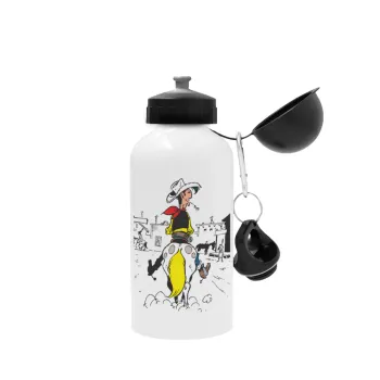 Lucky Luke comic, Metal water bottle, White, aluminum 500ml