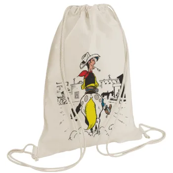 Λούκυ Λουκ comic, Τσάντα πλάτης πουγκί GYMBAG natural (28x40cm)