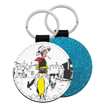 Lucky Luke comic, Μπρελόκ Δερματίνη, στρογγυλό ΜΠΛΕ (5cm)