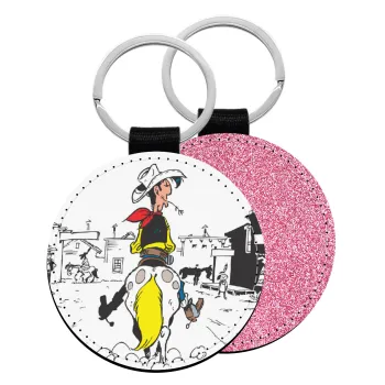 Lucky Luke comic, Μπρελόκ Δερματίνη, στρογγυλό ΡΟΖ (5cm)