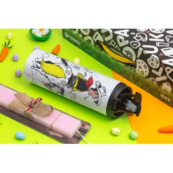 Lucky Luke comic, Easter candle,Travel Tumbler 2 Lids, with metal straw & cleaning brush & aromatic flat candle (30cm) (PINK)