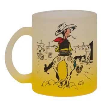 Λούκυ Λουκ comic, Κούπα γυάλινη δίχρωμη με βάση το κίτρινο ματ, 330ml