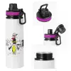 Metallic water bottle with safety lid, 850ml aluminum
