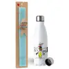 Easter Set, metallic stainless steel water bottle (750ml) & aromatic flat Easter candle (30cm) (TURQUOISE)