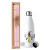 Easter Set, metallic stainless steel water bottle (750ml) & scented flat Easter candle (30cm) (PINK)