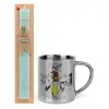 Easter Set, metallic thermal cup (300ml) & aromatic flat Easter candle (30cm) (TURQUOISE)
