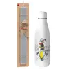 Easter Set, metallic stainless thermos bottle (500ml) & scented flat Easter candle (30cm) (GRAY)
