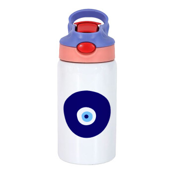 Χάντρα γαλαζιά, Children's hot water bottle, stainless steel, with safety straw, pink/purple (350ml)