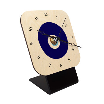 Χάντρα γαλαζιά, Quartz Table clock in natural wood (10cm)