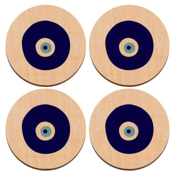 Χάντρα γαλαζιά, ΣΕΤ x4 Σουβέρ ξύλινα στρογγυλά plywood (9cm)