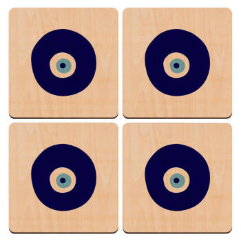 Χάντρα γαλαζιά, ΣΕΤ x4 Σουβέρ ξύλινα τετράγωνα plywood (9cm)