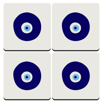 Χάντρα γαλαζιά, ΣΕΤ 4 Σουβέρ ξύλινα τετράγωνα (9cm)