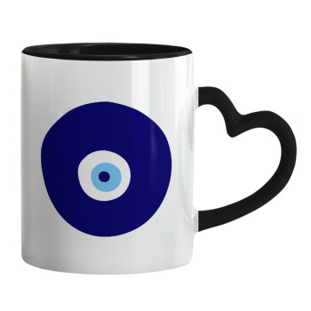 Χάντρα γαλαζιά, Mug heart black handle, ceramic, 330ml