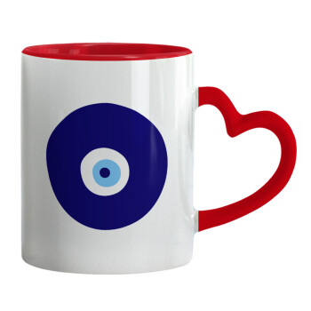 Χάντρα γαλαζιά, Mug heart red handle, ceramic, 330ml