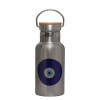 Stainless steel metallic thermos flask, silver with a bamboo lid, double-walled, 350ml.
