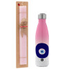 Easter Set, Metallic pink/white (Stainless steel) thermos, double-walled, 500ml & aromatic flat Easter candle (30cm) (PINK)