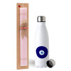 Easter Set, metallic stainless steel water bottle (750ml) & scented flat Easter candle (30cm) (PINK)