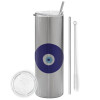 Tumbler stainless steel Silver 600ml, with metal straw & cleaning brush