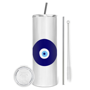 Χάντρα γαλαζιά, Tumbler stainless steel 600ml, with metal straw & cleaning brush