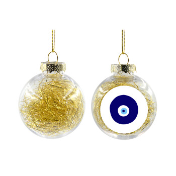 Χάντρα γαλαζιά, Transparent Christmas tree ball ornament with gold filling 8cm