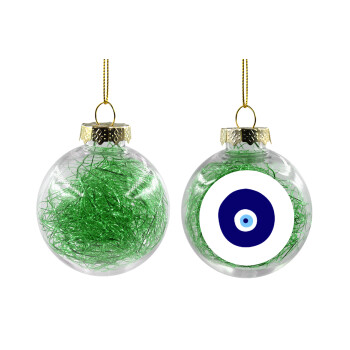 Χάντρα γαλαζιά, Χριστουγεννιάτικη μπάλα δένδρου διάφανη με πράσινο γέμισμα 8cm