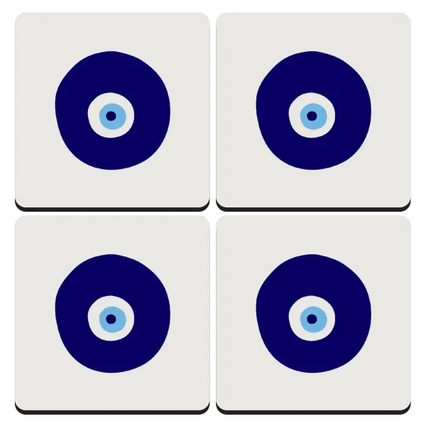 Χάντρα γαλαζιά — Set of 4 square wooden coasters (9cm)
