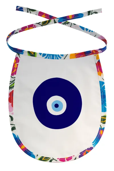Χάντρα γαλαζιά — Stain-resistant baby bib with tie, multicoloured