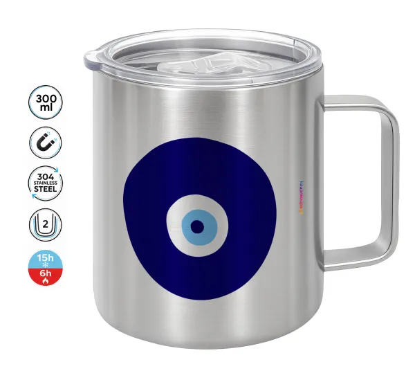 Χάντρα γαλαζιά — Double-walled stainless steel mug 300ml with temperature-retaining lid