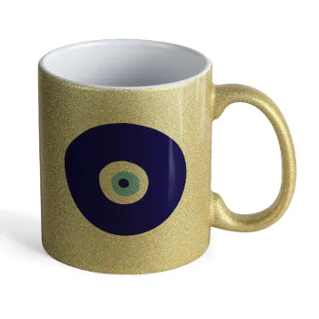 Χάντρα γαλαζιά, Κούπα Χρυσή Glitter που γυαλίζει, κεραμική, 330ml