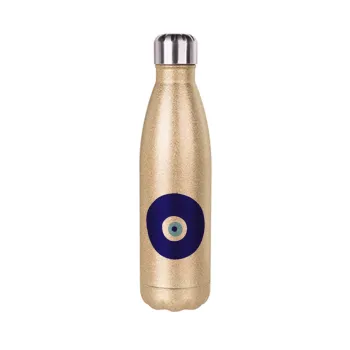 Χάντρα γαλαζιά, Glitter gold stainless steel thermos bottle, double-walled, 500ml