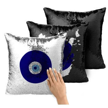 Χάντρα γαλαζιά, Μαξιλάρι καναπέ Μαγικό Μαύρο με πούλιες 40x40cm περιέχεται το γέμισμα
