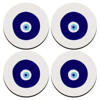 Χάντρα γαλαζιά, SET of 4 round wooden coasters (9cm)