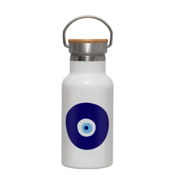 Χάντρα γαλαζιά, Metallic thermos (Stainless steel) White with wooden lid (bamboo), double-walled, 350ml