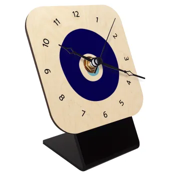 Χάντρα γαλαζιά, Quartz Table clock in natural wood (10cm)
