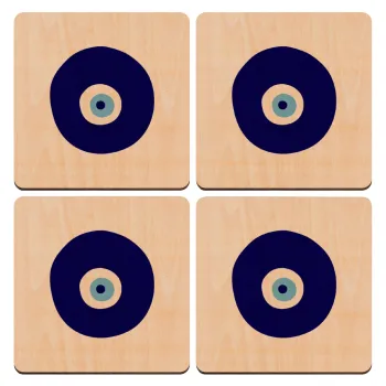 Χάντρα γαλαζιά, ΣΕΤ x4 Σουβέρ ξύλινα τετράγωνα plywood (9cm)