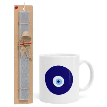 Χάντρα γαλαζιά, Easter Set, Ceramic Cup (330ml) & Easter aromatic flat candle (30cm) (GRAY)