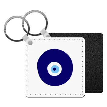 Χάντρα γαλαζιά, Μπρελόκ Δερματίνη, τετράγωνο ΜΑΥΡΟ (5x5cm)