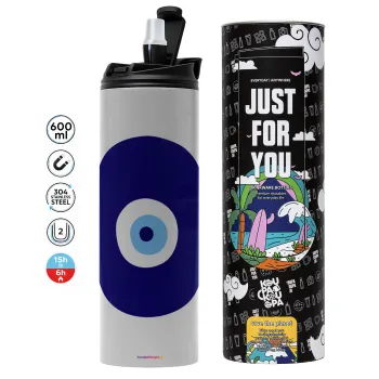 Χάντρα γαλαζιά, Tumbler ποτήρι θερμό ΓΚΡΙ από ανοξείδωτο ατσάλι 600ml