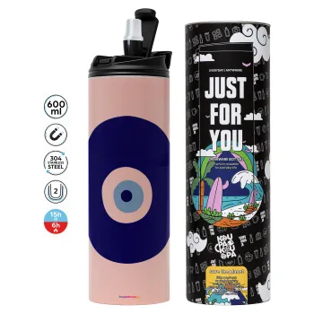 Χάντρα γαλαζιά, Tumbler ποτήρι θερμό ΡΟΖ από ανοξείδωτο ατσάλι 600ml