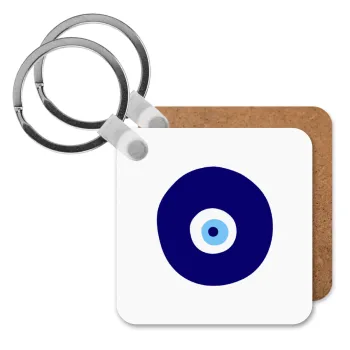 Χάντρα γαλαζιά, Μπρελόκ Ξύλινο τετράγωνο MDF