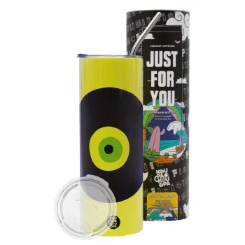 Χάντρα γαλαζιά, Neon Yellow Travel Tumbler θερμό, μεταλλικό καλαμάκι(Ανωξείδωτο 304 Food grade, BPA free, 600ml)