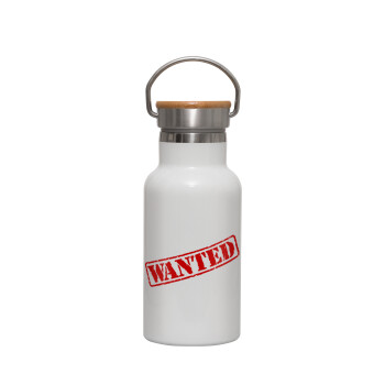 Wanted, Metallic thermos (Stainless steel) White with wooden lid (bamboo), double-walled, 350ml