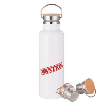 Wanted, Stainless steel White with wooden lid (bamboo), double wall, 750ml