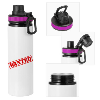 Wanted, Metallic water bottle with safety lid, 850ml aluminum
