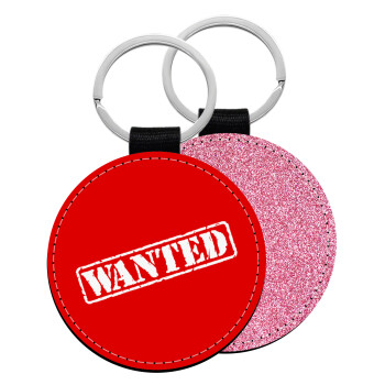 Wanted, Μπρελόκ Δερματίνη, στρογγυλό ΡΟΖ (5cm)