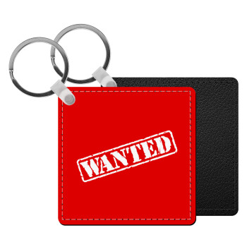 Wanted, Μπρελόκ Δερματίνη, τετράγωνο ΜΑΥΡΟ (5x5cm)