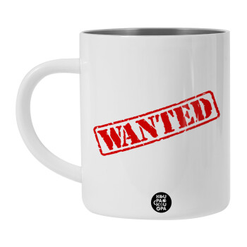 Wanted, Λευκή Ανοξείδωτη Μεταλλική Κούπα 450ml - Διπλού Τοιχώματος 