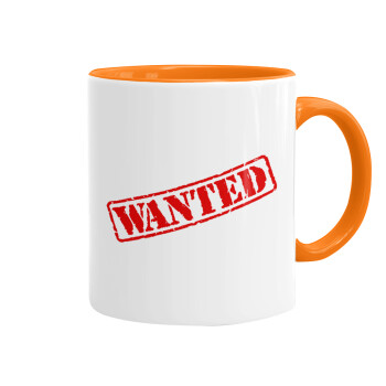 Wanted, Mug colored orange, ceramic, 330ml